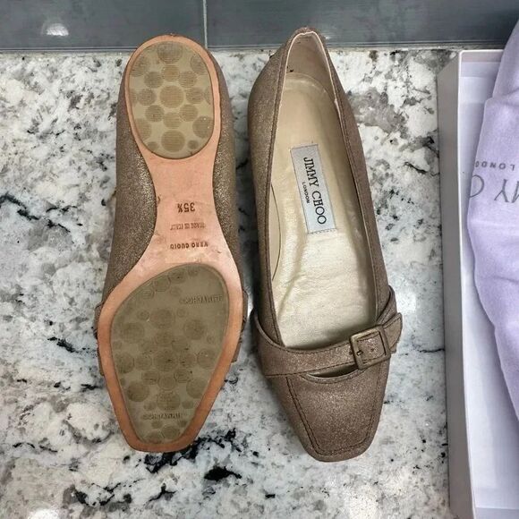 Jimmy Choo Gold Brushed Ballet Flats with Box and Dust bag Size 5 - Picture 3 of 11